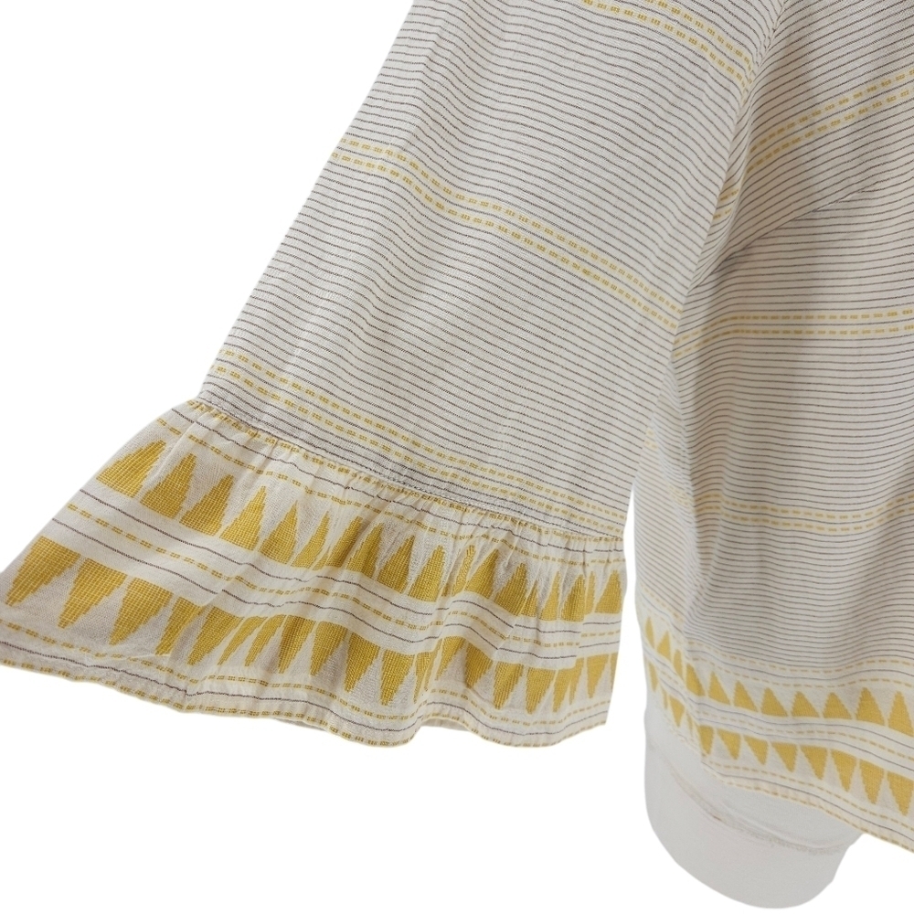 J. Jill Henley Shirt Butter Yellow Stripe Bell 3/4 Sleeve Peasant Top Petite PL - Picture 5 of 9